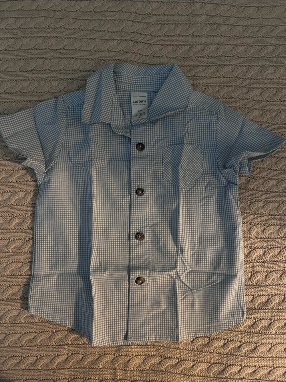Carter's Blue and White Gingham Short-Sleeve Button-Down Shirt